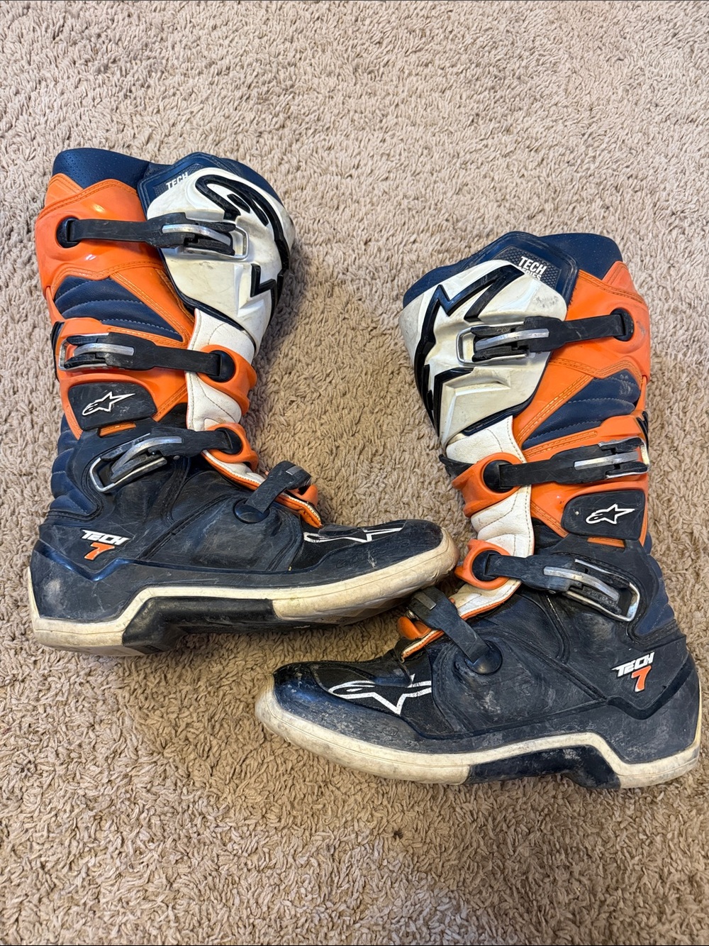 Alpinestars Tech 7 Motocross Boots in Navy, Orange & White Accents